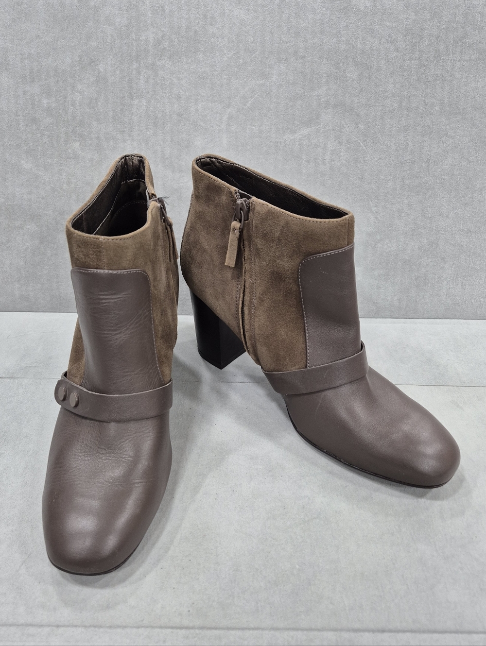 Easy Spirit ankle boots women's 10.5 taupe brown leather suede side zip heels